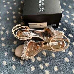 Badgley Mischka Crystal Embellished Heels in Beige